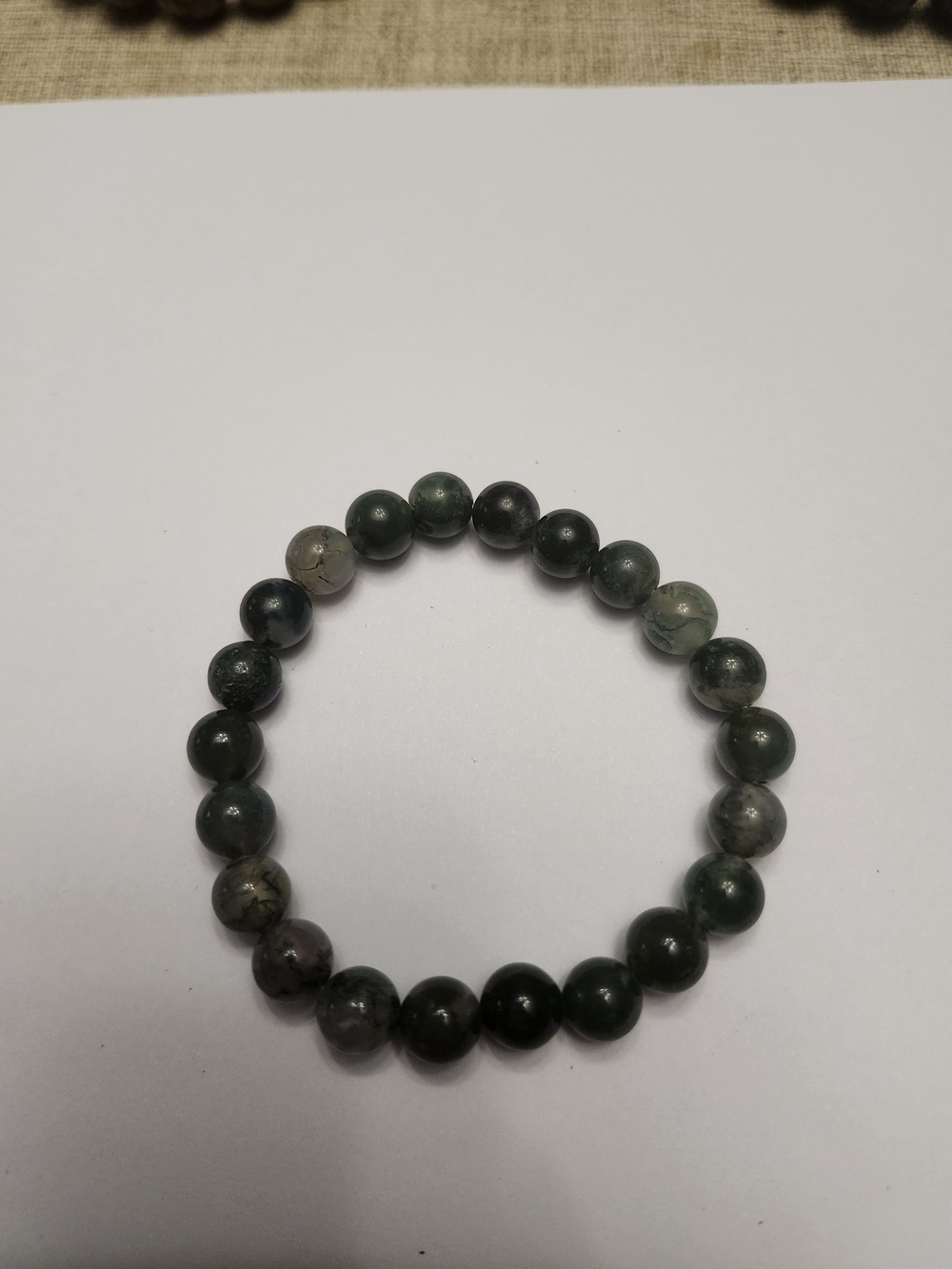 Moss Agate Bead Stretch Bracelet - Green Tones